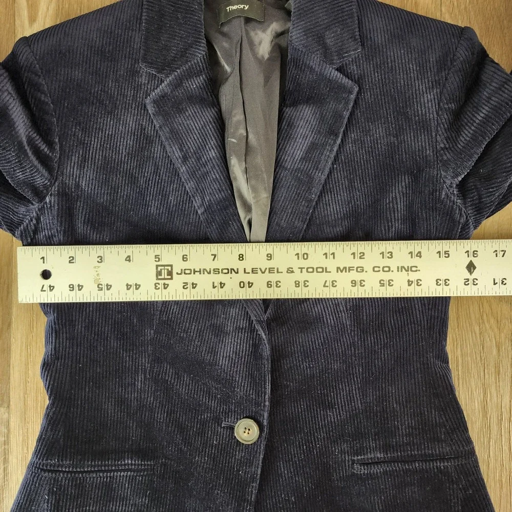 Theory Power Jkt 2 Modern Corduroy Blazer Navy Blue Size 0 Single Button Jacket‎
